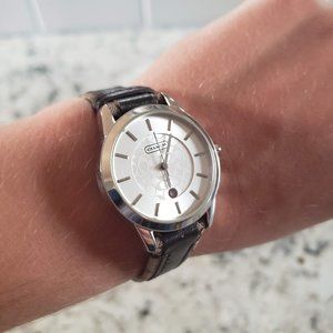 coach brown leather band pearlescent face